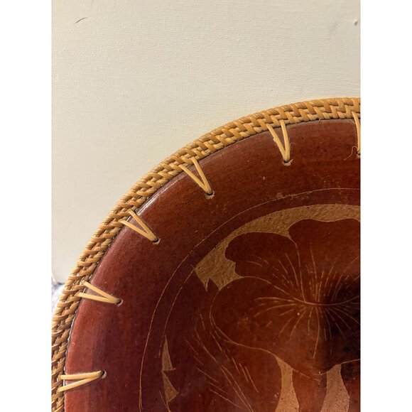 Beautiful 13" Terra Cotta Bowl with Woven Edge Trim, Flower Design  #2839 - Picture 3 of 5